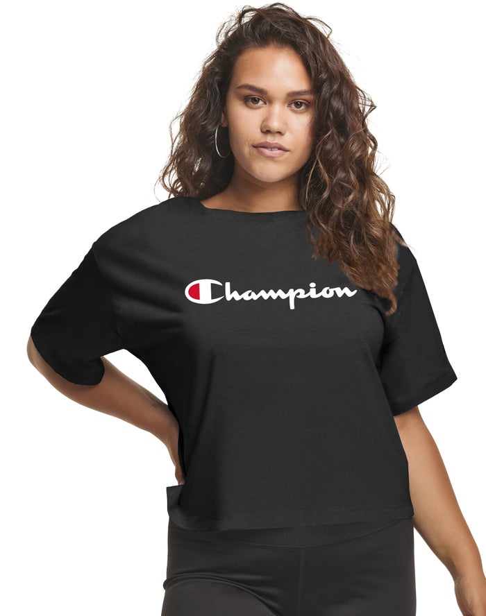 Camiseta Champion Mujer - Plus Cropped Script C Logo ( Negras ) 2097415-UO